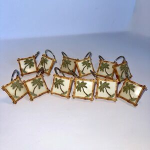 Palm Tree Shower Curtain Hooks Set of 12 Tropical Resort Beach Bathroom